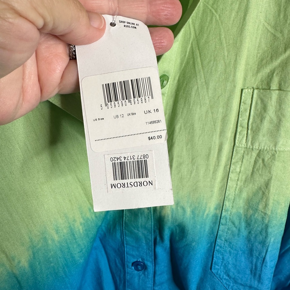 ASOS dip dyed shirt with side split and front pocket. NWT. Blue and green. - Picture 4 of 9